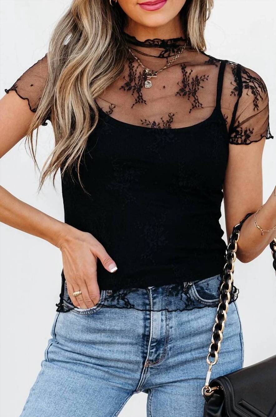 NEW T & C  APPAREL floral sheer mesh top + tank set in black